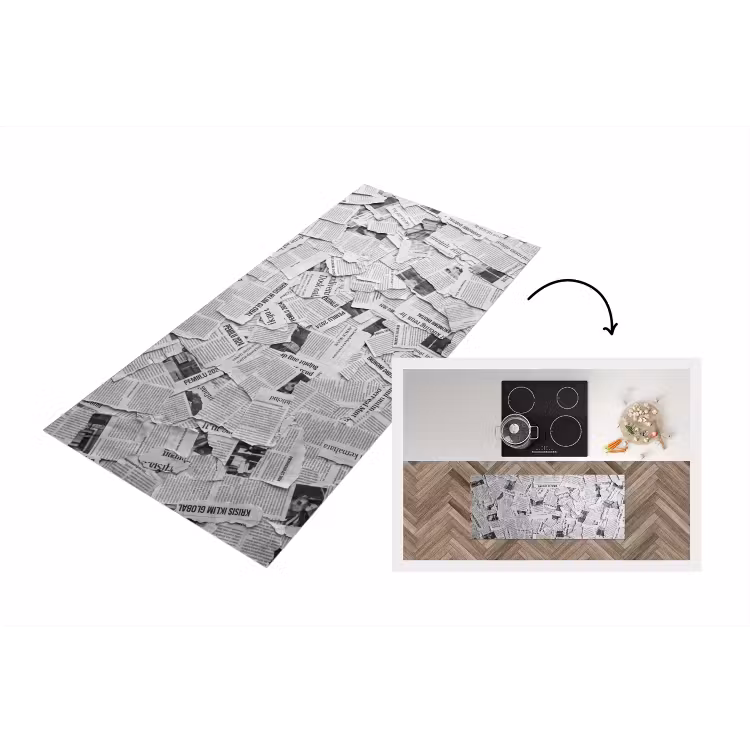 Krant - Versnipperd - Textuur - Zwart-wit - Abstract Keukenloper - keukenmat middel -3d