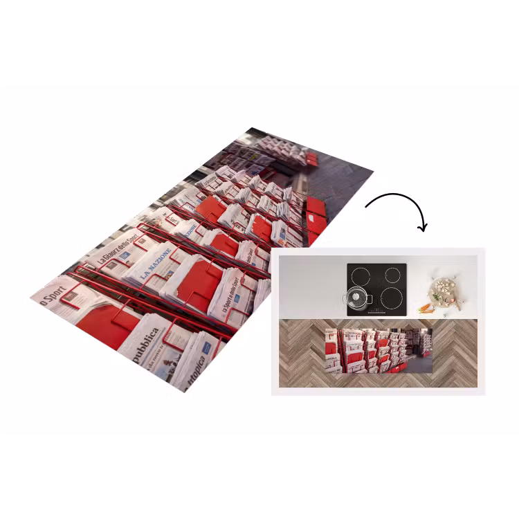 Kranten - Rek - Stedelijk - Dagelijks leven - Rood Keukenloper - keukenmat middel -3d