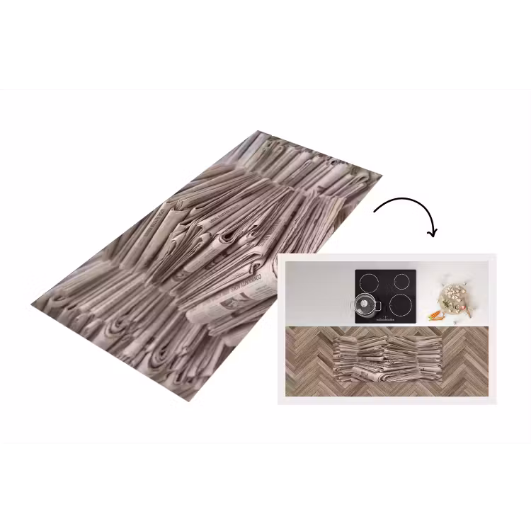 Kranten - Stapel - Nieuws - Vintage - Beige Keukenloper - keukenmat middel -3d