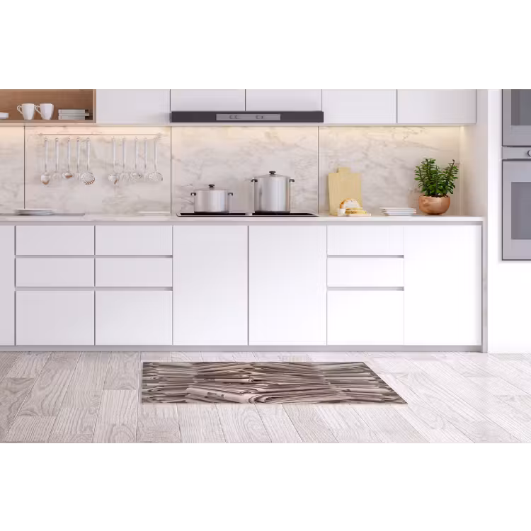Kranten - Stapel - Nieuws - Vintage - Beige Keukenloper - keukenmat middel -sfeer3