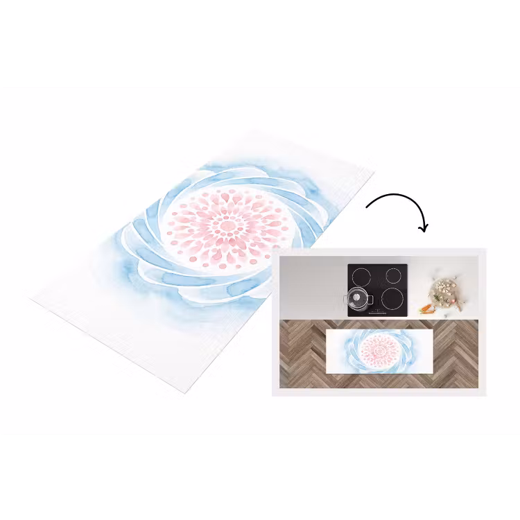 Abstract - Bloemvorm - Aquarel - Roze - Blauw Keukenloper - keukenmat middel -3d