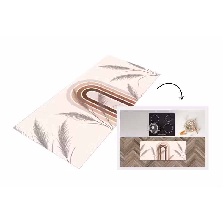 Abstract - Bogen - Plant - Boho - Beige Keukenloper - keukenmat middel -3d