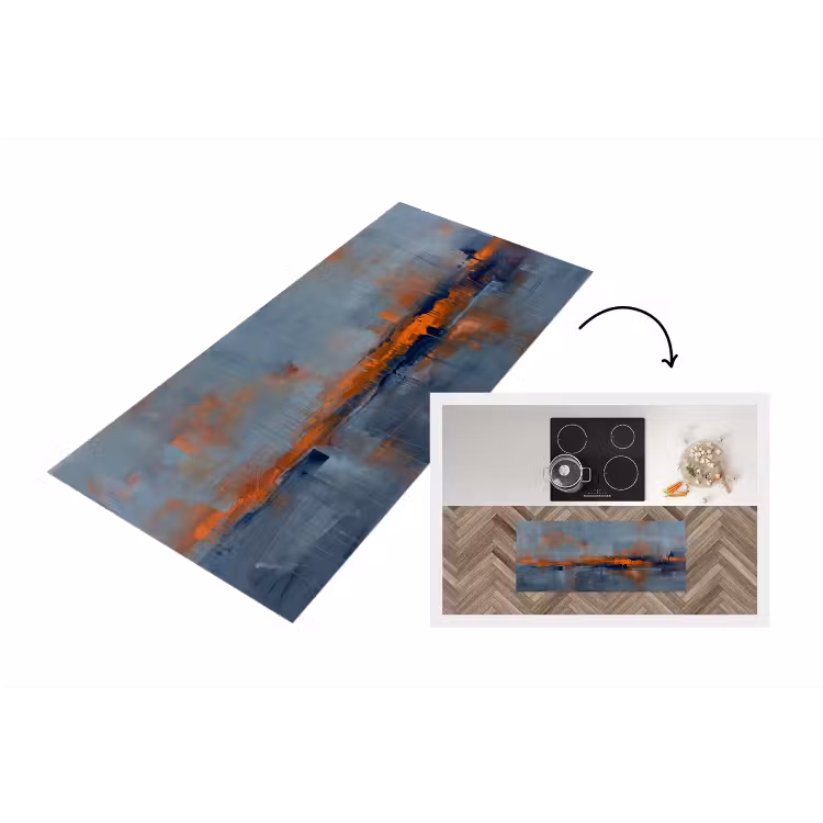 Abstract - Kleuren - Modern - Oranje - Grijs Keukenloper - keukenmat middel -3d