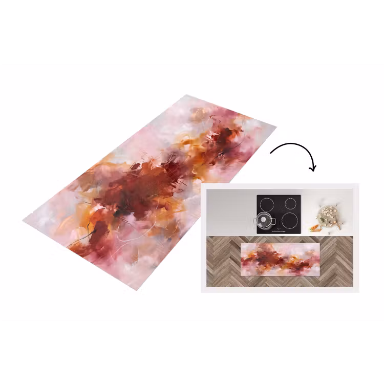 Abstract - Kleurrijk - Kunst - Modern - Roze-Rood Keukenloper - keukenmat middel -3d