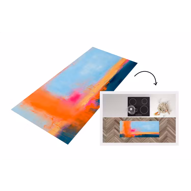 Abstract - Kleurvlakken - Modern - Oranje - Blauw Keukenloper - keukenmat middel -3d