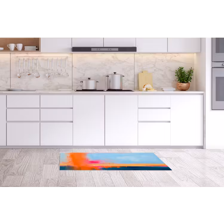 Abstract - Kleurvlakken - Modern - Oranje - Blauw Keukenloper - keukenmat middel -sfeer3