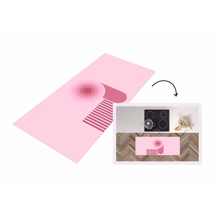 Abstract - Cirkels - Strepen - Modern - Roze Keukenloper - keukenmat middel -3d