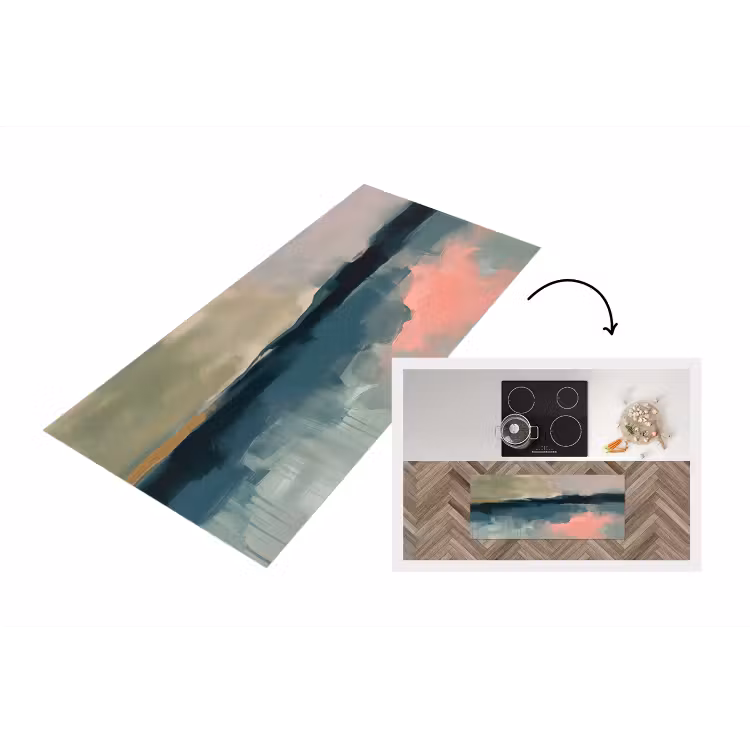 Abstract - Landschap - Kunst - Modern - Groen - Blauw Keukenloper - keukenmat middel -3d