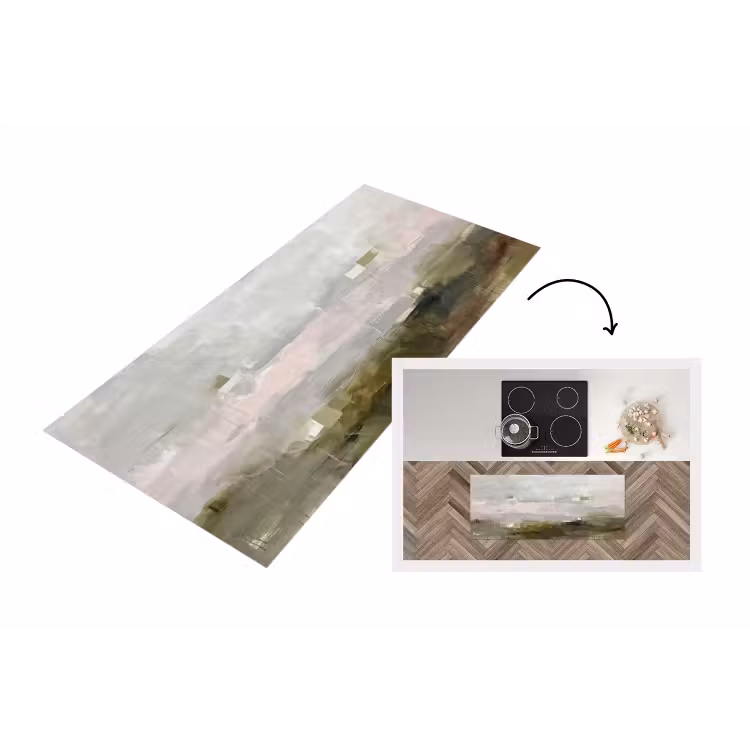 Abstract - Gelaagd - Kunst - Modern - Grijs-Groen Keukenloper - keukenmat middel -3d