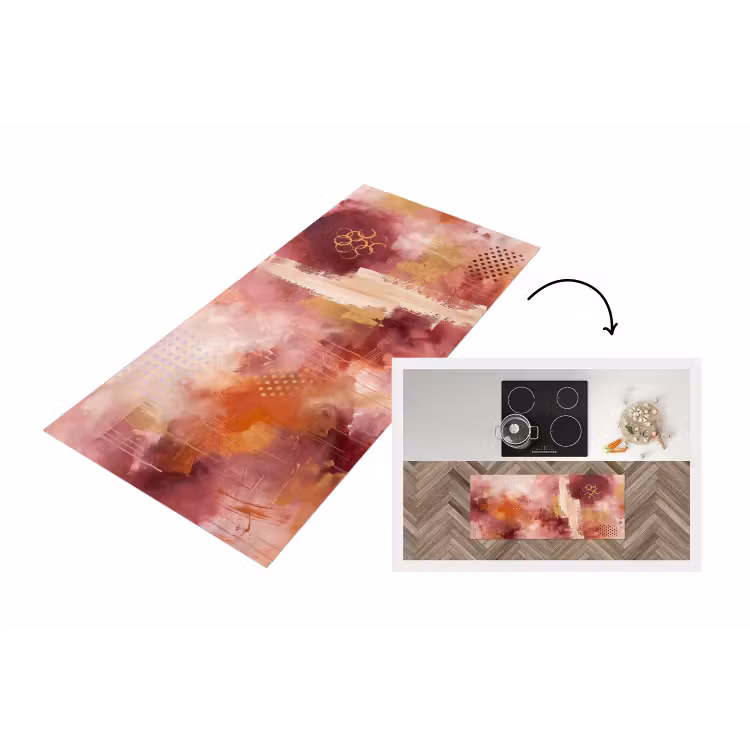 Abstract - Rood - Goud - Modern - Kunst Keukenloper - keukenmat middel -3d