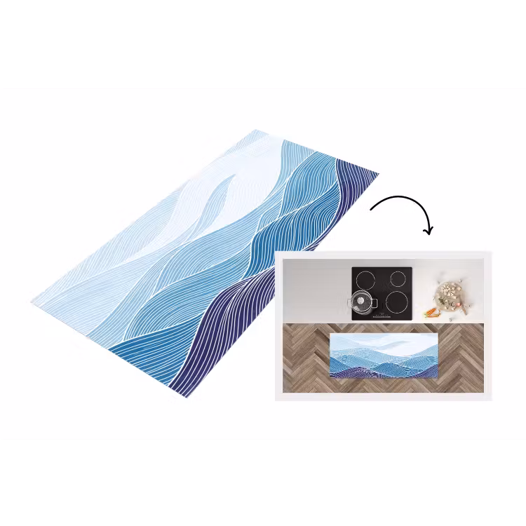 Abstract - Golven - Patroon - Blauw - Modern Keukenloper - keukenmat middel -3d