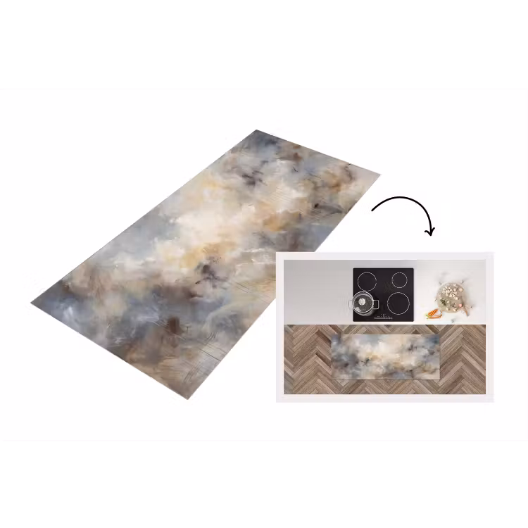Abstract - Wolken - Sfeervol - Beige - Grijs Keukenloper - keukenmat middel -3d