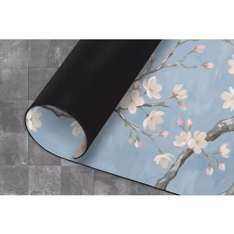 Takken - Kersenbloesem - Blauw Keukenloper - keukenmat middel -closeup