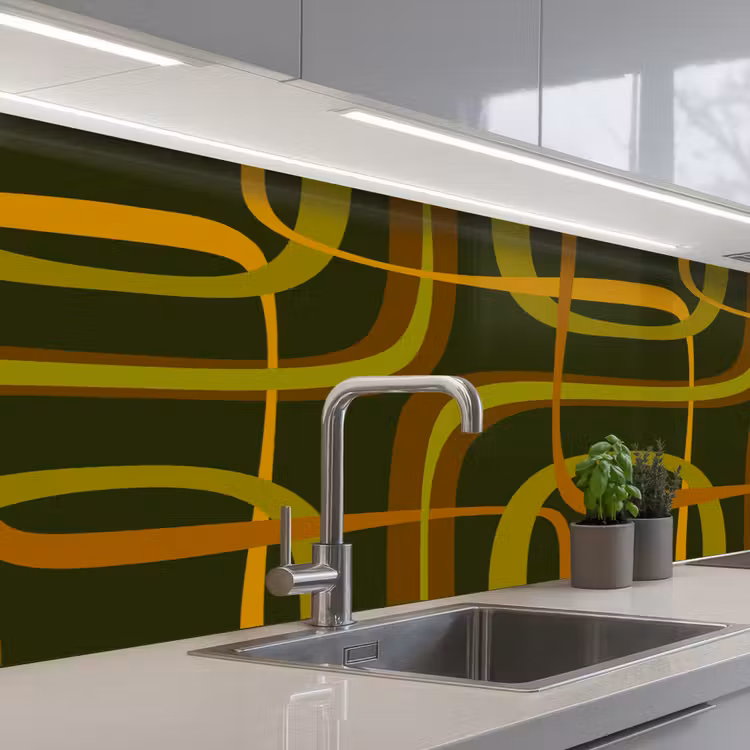 Jaren 70 - Retro - Groen keuken achterwand 2 middel 871 -3d_schuin