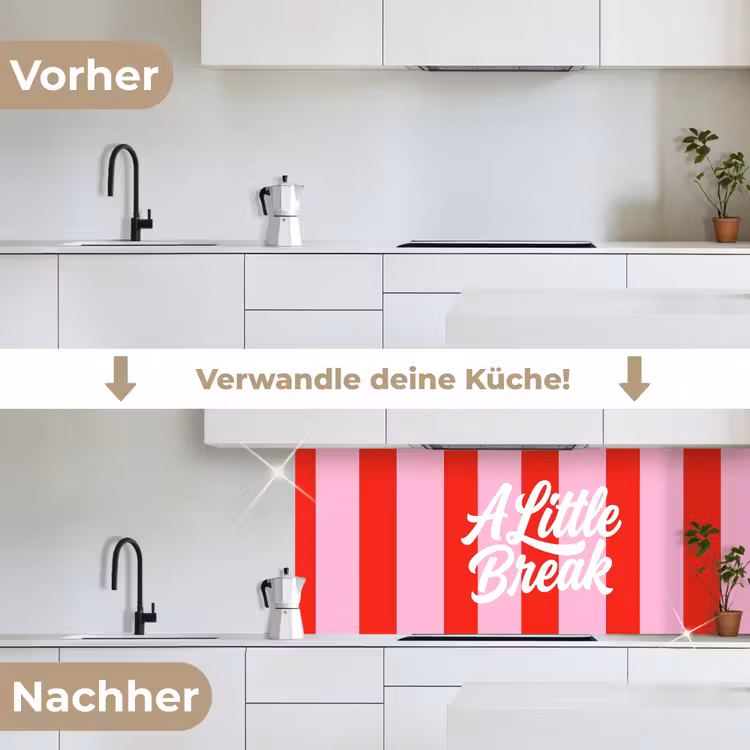 A Little Break - Strepen - Rood - Roze keuken achterwand 2 middel -voor-na_DE