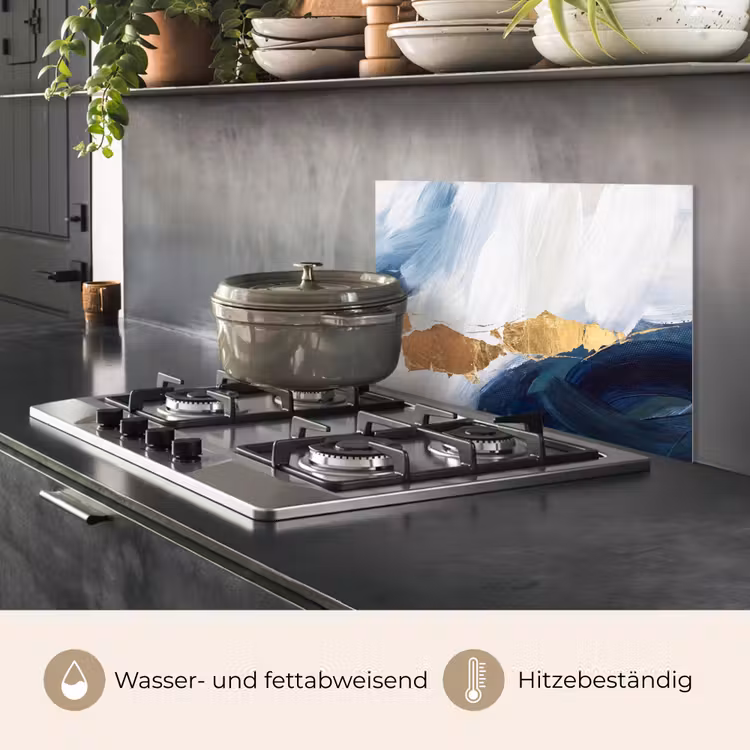 Abstract - Acryl - Blauw - Goud - Elegant keuken achterwand spatscherm klein -usp_DE