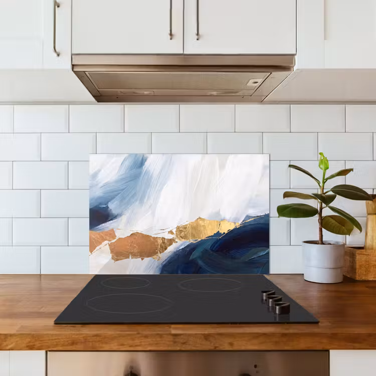 Abstract - Acryl - Blauw - Goud - Elegant keuken achterwand spatscherm klein -sfeer2