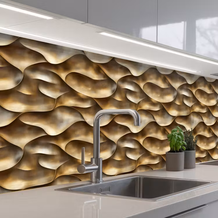 Abstract - Antiek - Goud keuken achterwand 2 middel 871 -3d_schuin