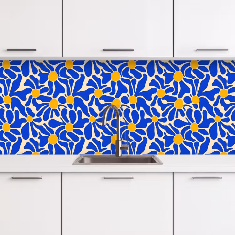 Abstract - Bloem - Blauw keuken achterwand 2 middel 871 -3d