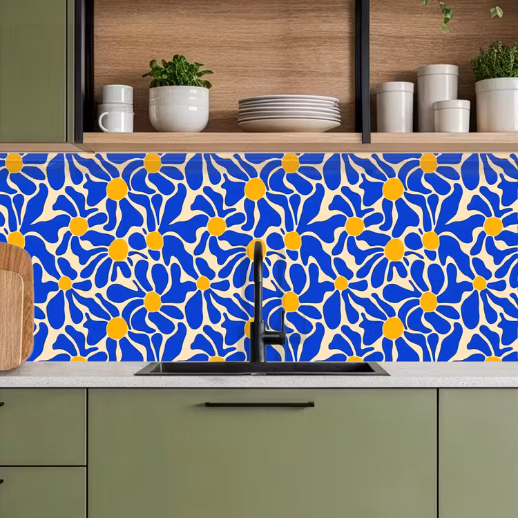 Abstract - Bloem - Blauw keuken achterwand 2 middel 871 -sfeer3