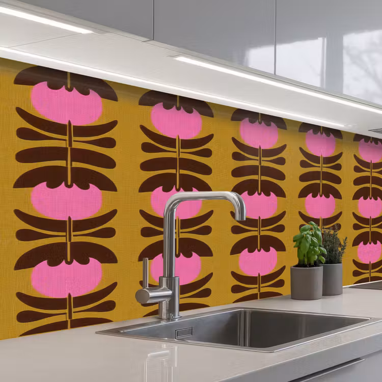 Abstract - Bloemen - Roze keuken achterwand 2 middel 871 -3d_schuin
