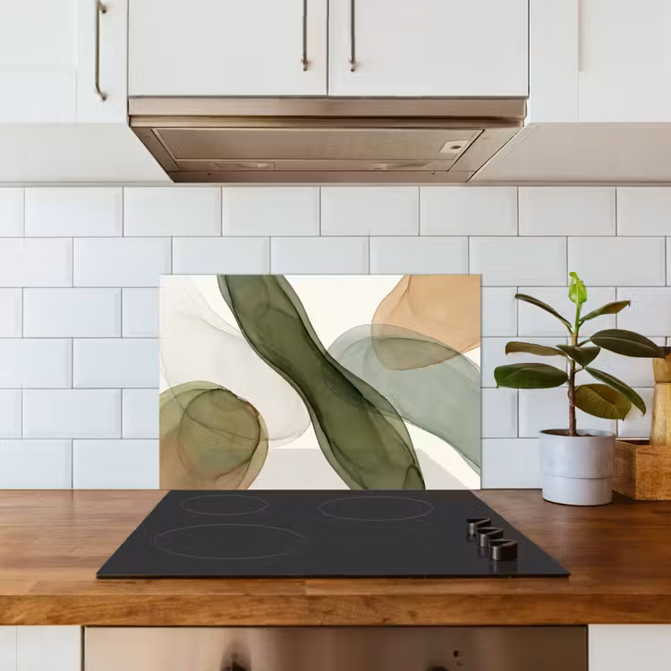 Abstract - Vormen - Modern - Kunst - Groen - Bruin keuken achterwand spatscherm klein -sfeer2