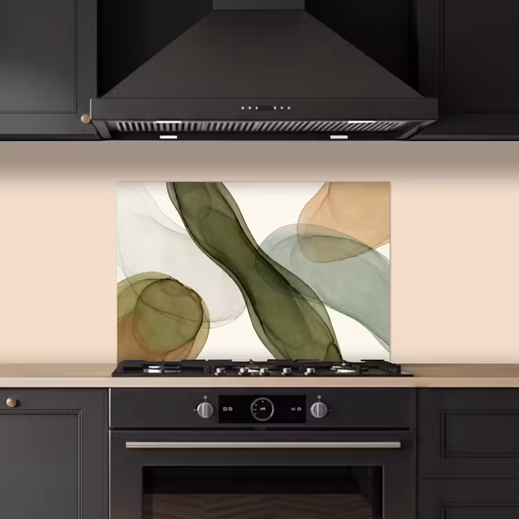 Abstract - Vormen - Modern - Kunst - Groen - Bruin keuken achterwand spatscherm klein -sfeer1
