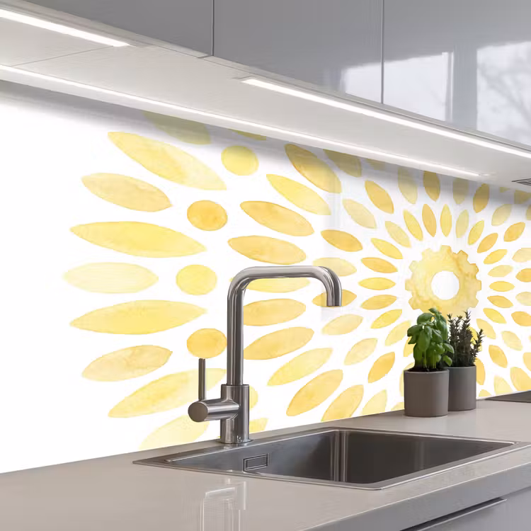 Abstract - Geometrisch - Stralend - Geel keuken achterwand 2 middel -3d_schuin