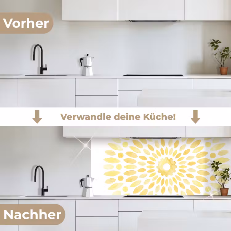 Abstract - Geometrisch - Stralend - Geel keuken achterwand 2 middel -voor-na_DE