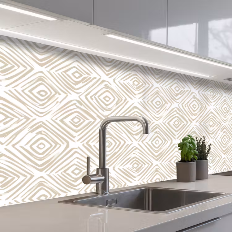 Abstract - Ruit - Beige keuken achterwand 2 middel 871 -3d_schuin