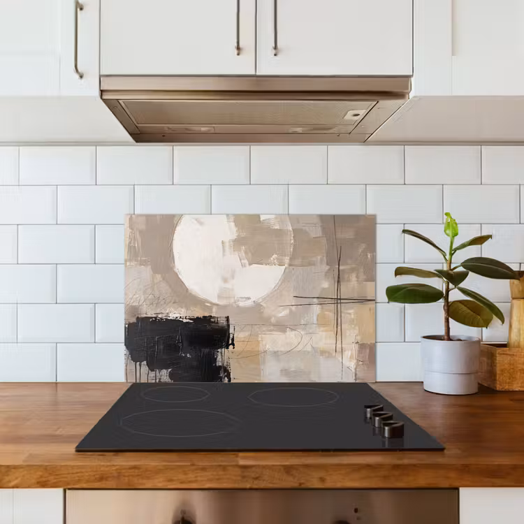 Abstract - Cirkel - Modern - Beige - Zwart - Minimalistisch keuken achterwand spatscherm klein -sfeer2
