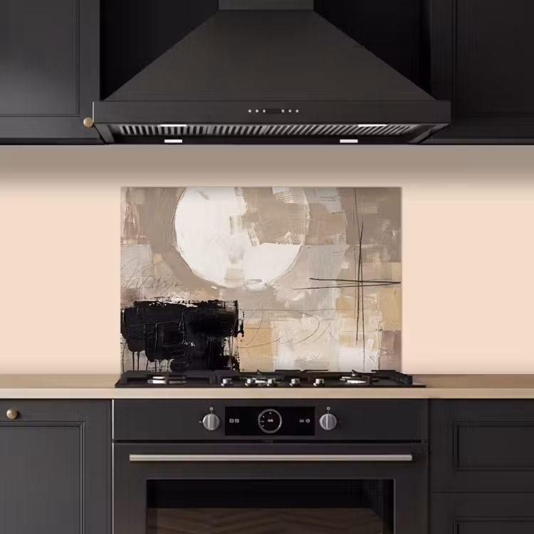 Abstract - Cirkel - Modern - Beige - Zwart - Minimalistisch keuken achterwand spatscherm klein -sfeer1