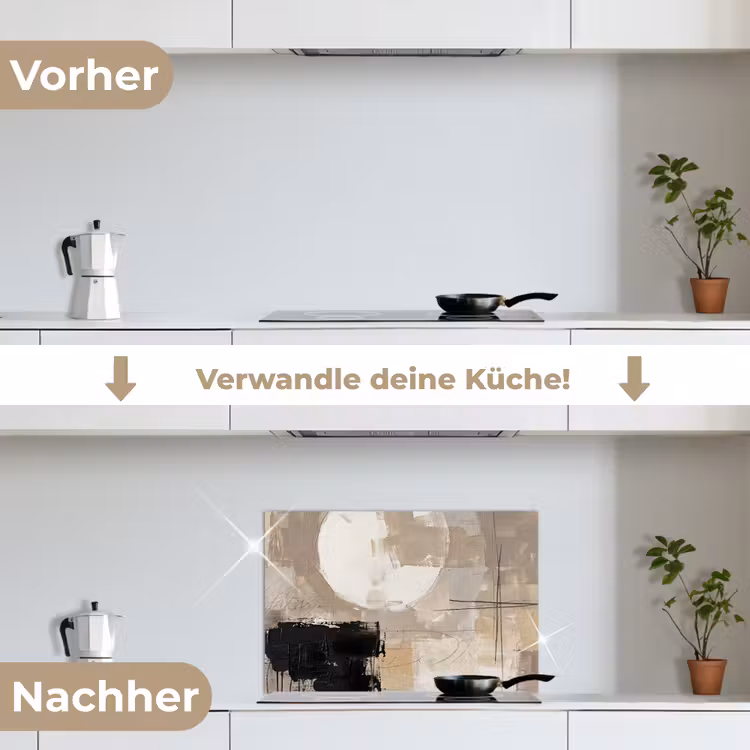 Abstract - Cirkel - Modern - Beige - Zwart - Minimalistisch keuken achterwand spatscherm klein -voor_na_DE