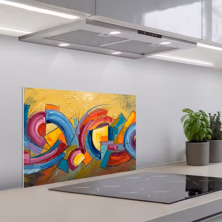 Abstract - Cirkels - Schilderij - Kleurrijk - Dynamisch keuken achterwand spatscherm klein -3d_schuin