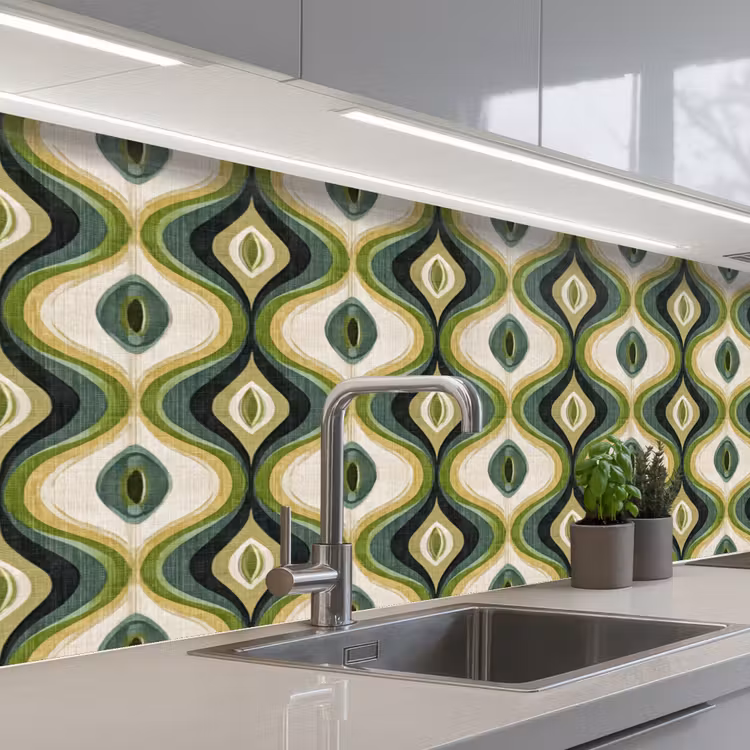 Abstract - Ritmisch - Groen keuken achterwand 2 middel 871 -3d_schuin