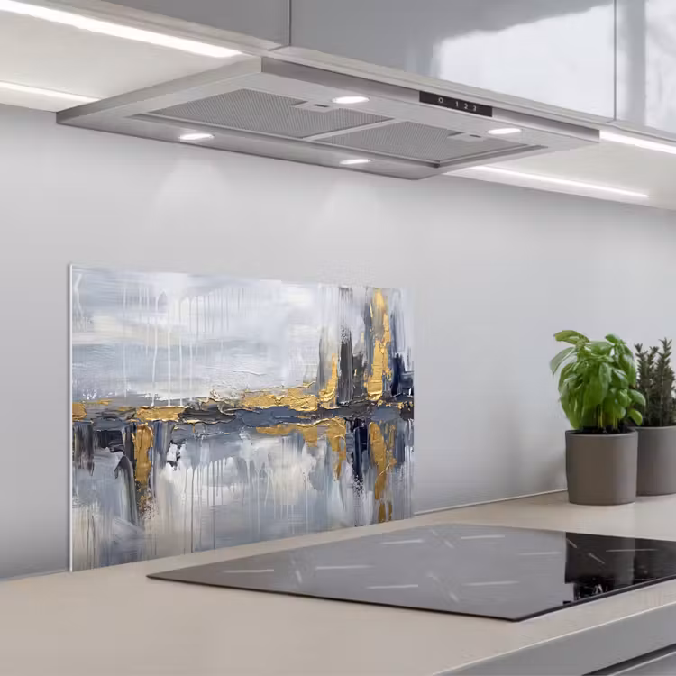 Abstract - Structuur - Goud - Grijs - Modern keuken achterwand spatscherm klein -3d_schuin