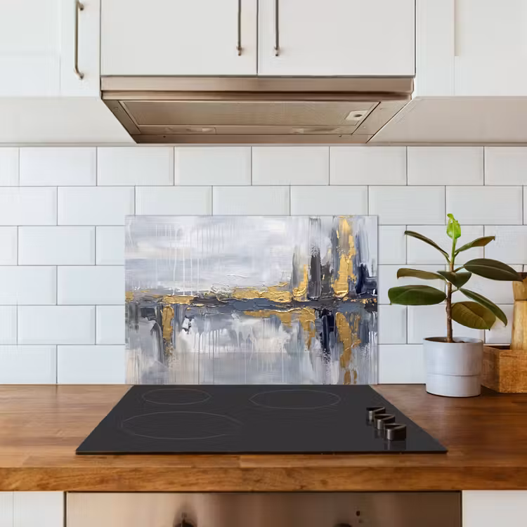 Abstract - Structuur - Goud - Grijs - Modern keuken achterwand spatscherm klein -sfeer2