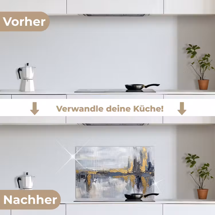 Abstract - Structuur - Goud - Grijs - Modern keuken achterwand spatscherm klein -voor_na_DE