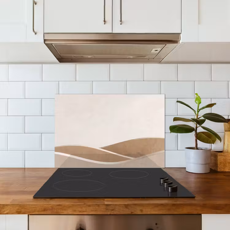 Abstract - Golven - Modern - Beige keuken achterwand spatscherm klein -sfeer2