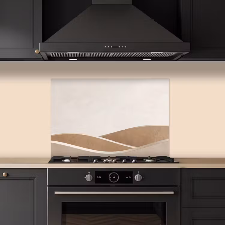 Abstract - Golven - Modern - Beige keuken achterwand spatscherm klein -sfeer1