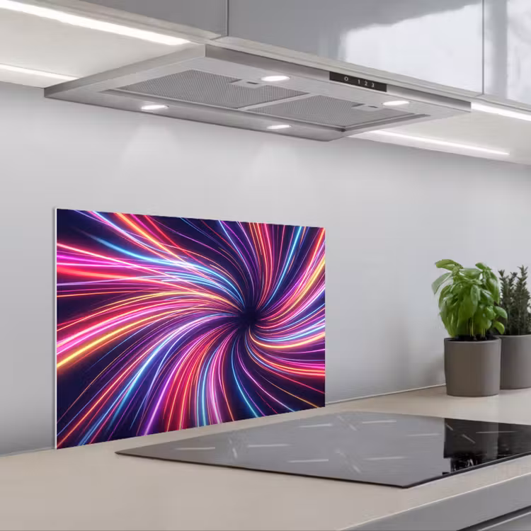 Abstract - Swirl - Futuristic - Neon keuken achterwand spatscherm klein -3d_schuin