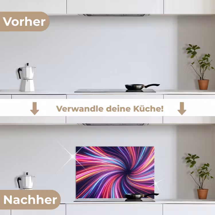 Abstract - Swirl - Futuristic - Neon keuken achterwand spatscherm klein -voor_na_DE