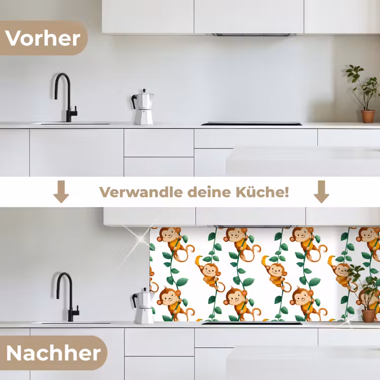Apen - Lianen - Kleurrijk keuken achterwand 2 middel 871 -voor-na_DE
