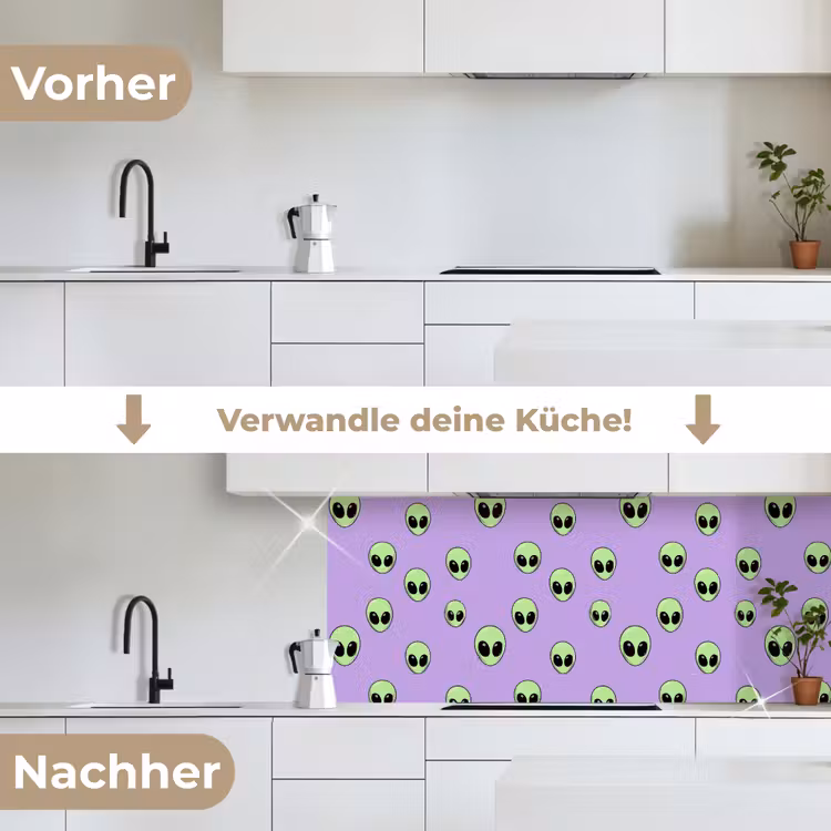 Alien - Retro - Lila keuken achterwand 2 middel 871 -voor-na_DE