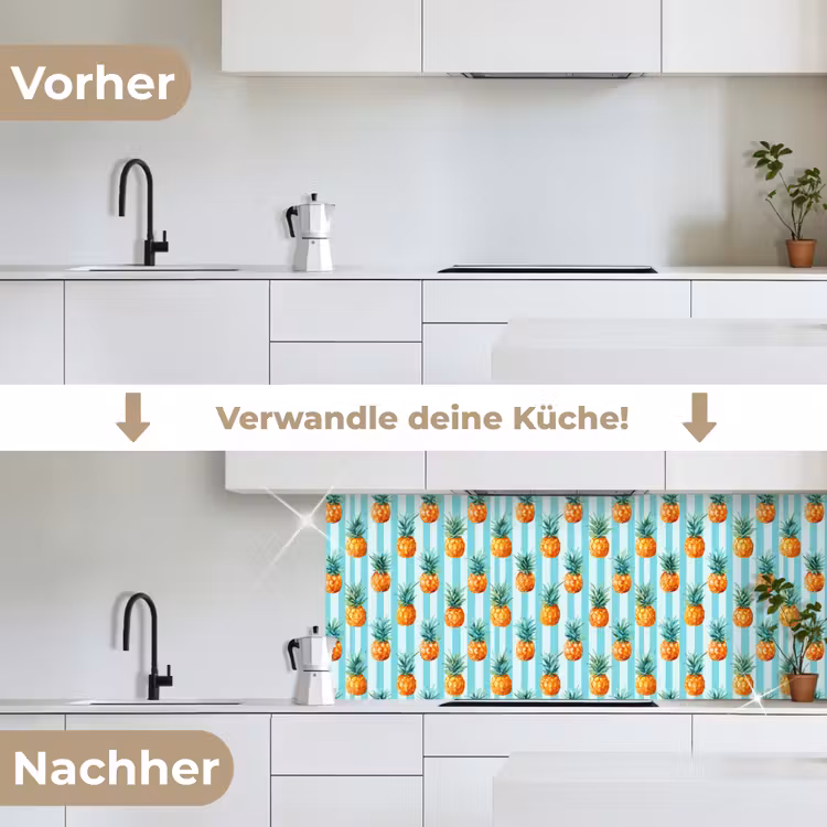 Ananas - Strepen - Groen keuken achterwand 2 middel 871 -voor-na_DE