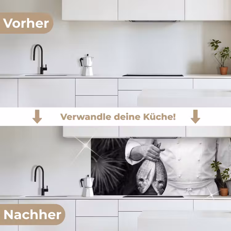 Vissen - Chef - Zwart - Wit keuken achterwand 2 middel -voor-na_DE