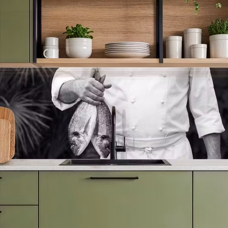 Vissen - Chef - Zwart - Wit keuken achterwand 2 middel -sfeer3