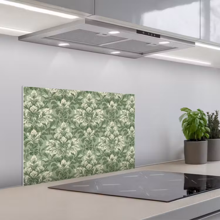 Sierlijk - Lichtgroen - Planten - Patroon - Getailleerd keuken achterwand spatscherm klein 900 -3d_schuin