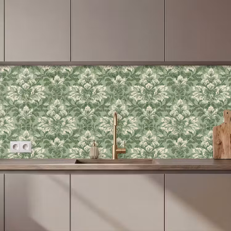 Sierlijk - Lichtgroen - Planten - Patroon - Getailleerd keuken achterwand 2 middel 871 zz_3dshopping