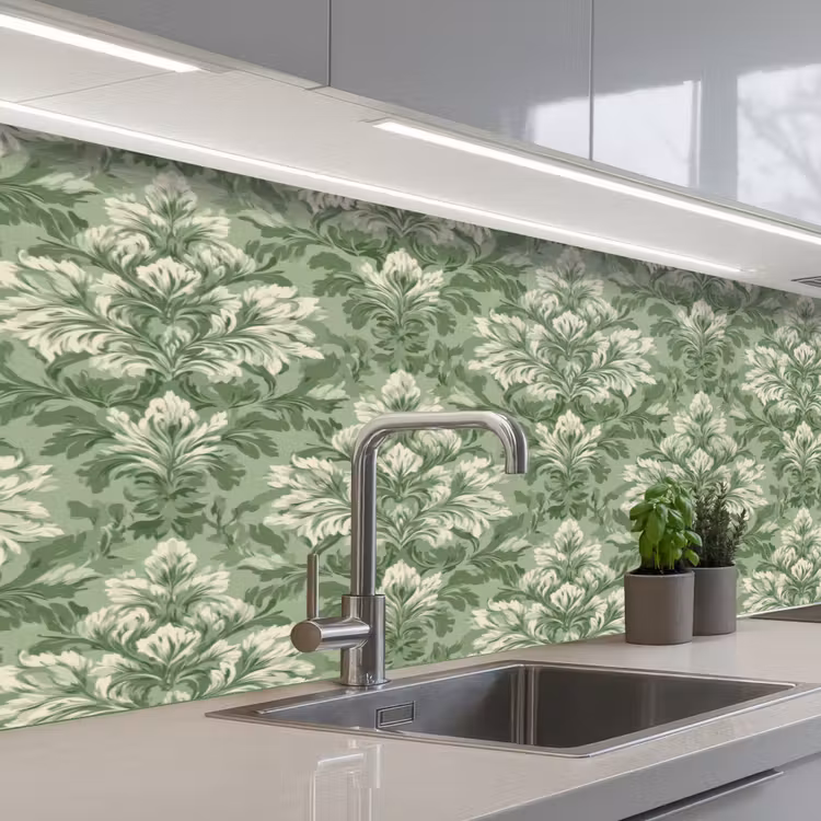 Sierlijk - Lichtgroen - Planten - Patroon - Getailleerd keuken achterwand 2 middel 871 -3d_schuin